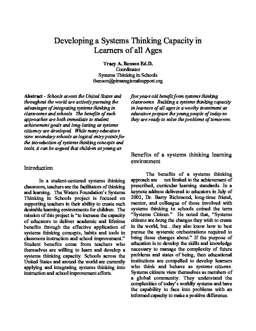 Developing a systems thinking capacity in learners of all ages | ALNAP
