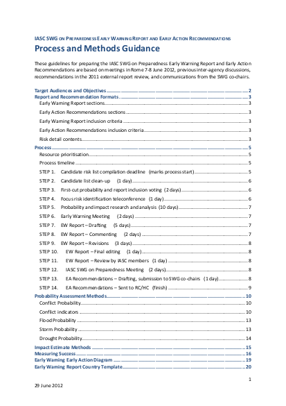 Swg Process IAWG SWG on Preparedness Early Warning Report and Early Action ...