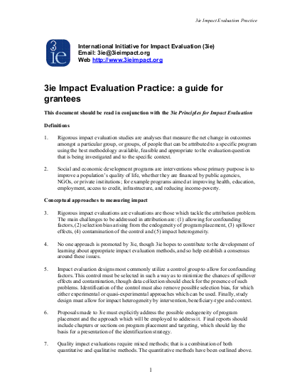 3ie Impact Evaluation Practice: A Guide for Grantees | ALNAP