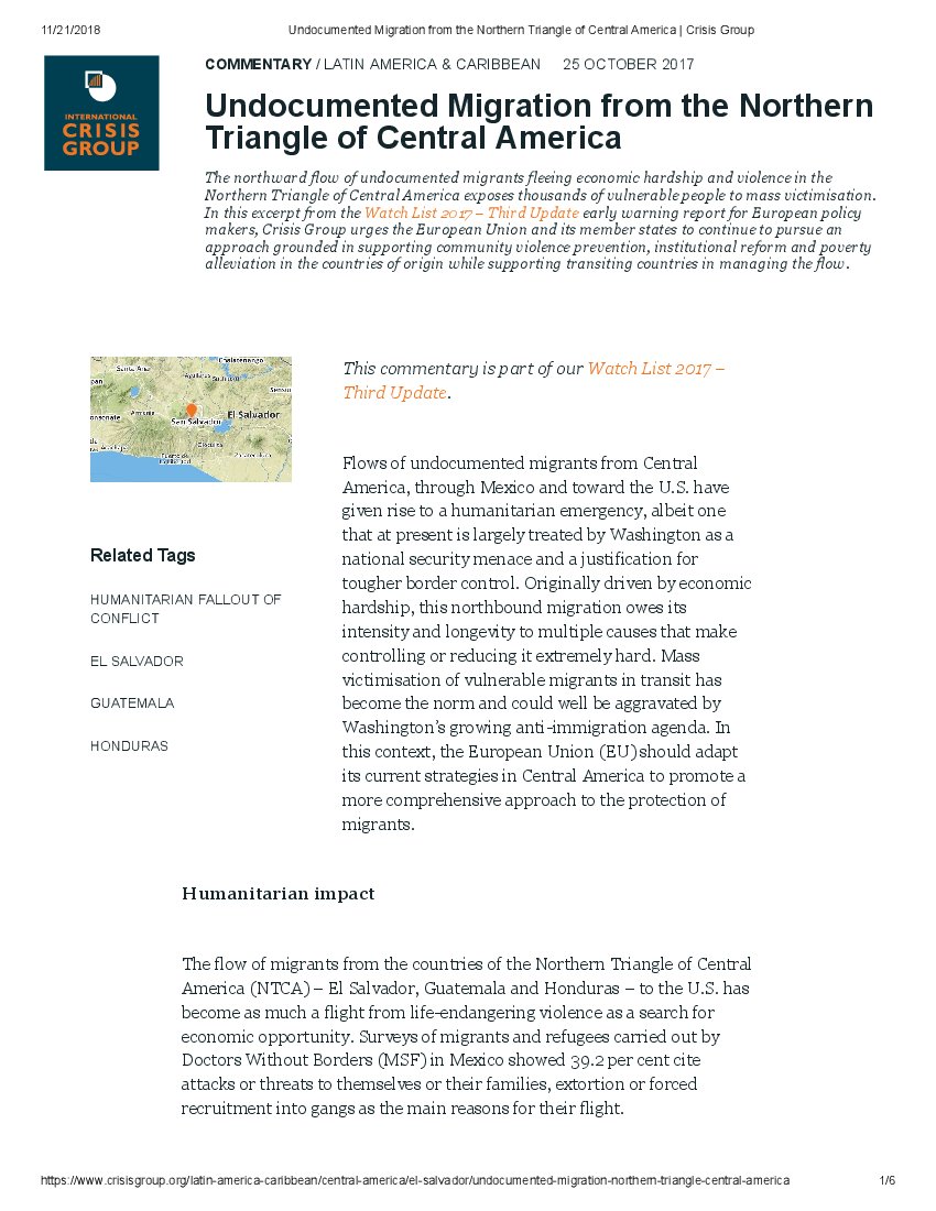 Undocumented migration from the Northern Triangle of Central America ...