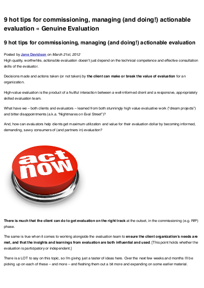 9 hot tips for commissioning%2C managing %28and doing%21%29 actionable evaluation %C2%AB genuine evaluation png