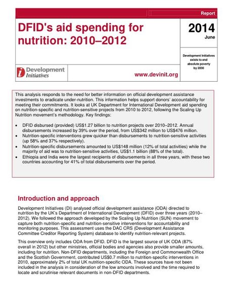 DFIDs aid spending for nutrition 2010 to 2012
