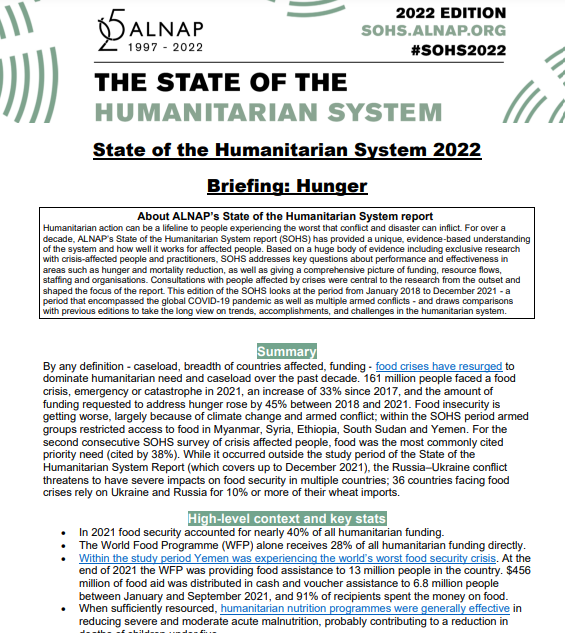 Hunger System 2022 The State of the Humanitarian System | Briefing: Hunger | ALNAP