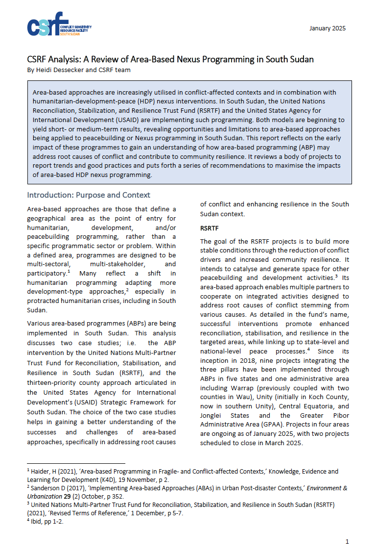 CSRF Analysis: A Review of Area-Based Nexus Programming in South Sudan ...