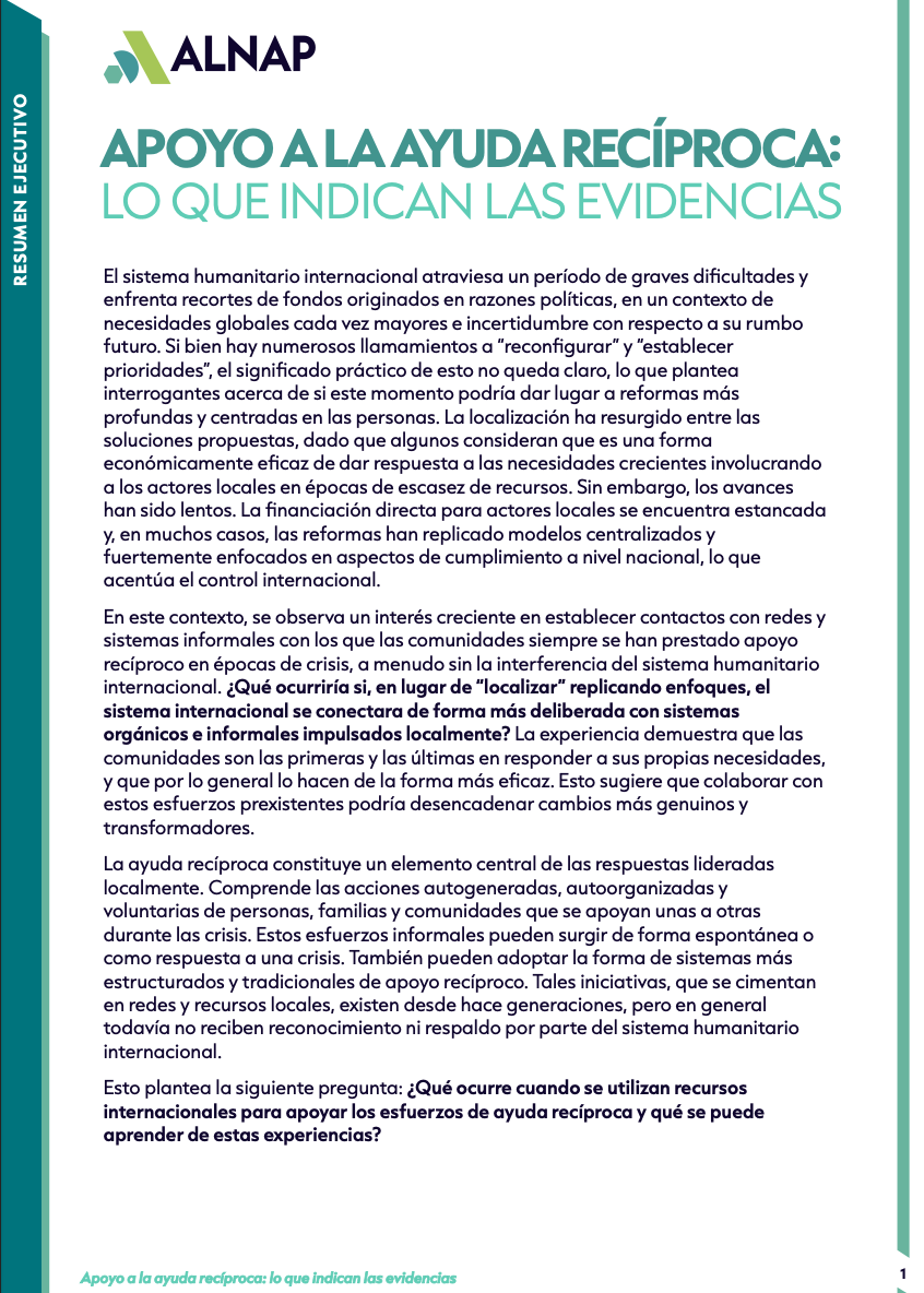 Apoyo a la ayuda recíproca: Lo que indican las evidencias | ALNAP