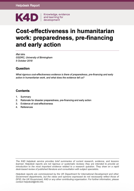 Cost-effectiveness in humanitarian work: preparedness, pre-financing and early action