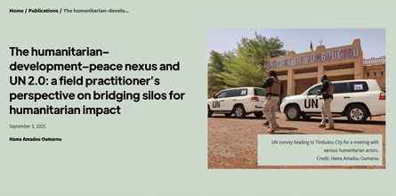 The humanitarian–development–peace nexus and UN 2.0: a field practitioner’s perspective on bridging silos for humanitarian impact