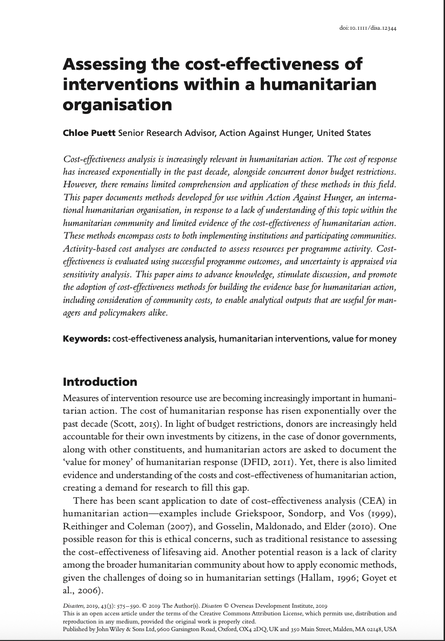 Assessing the cost‐effectiveness of interventions within a humanitarian organisation