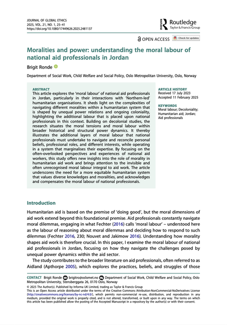 Moralities and power: understanding the moral labour of national aid professionals in Jordan