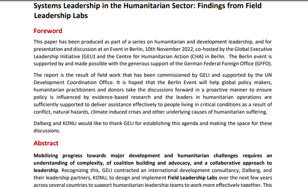 Systems Leadership in the Humanitarian Sector: Findings from Field ...