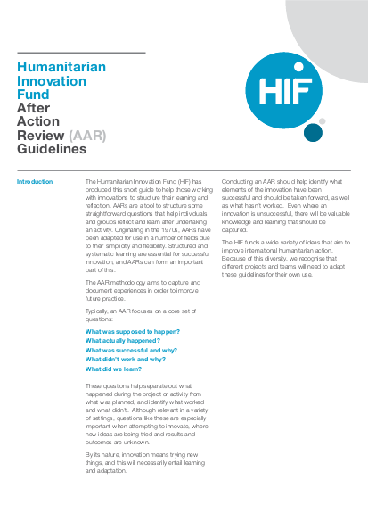 Humanitarian Innovation Fund After Action Review (AAR) Guidelines | ALNAP