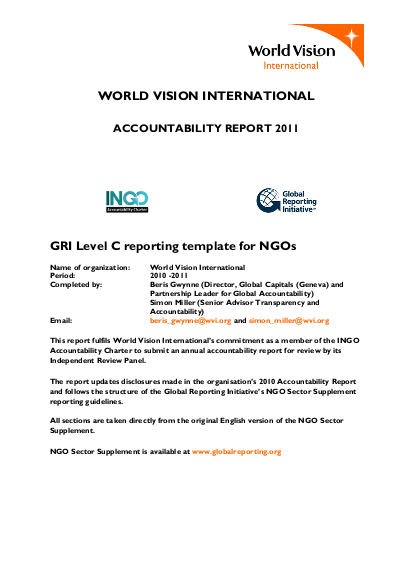 World Vision Report.pdf World Vision International - Accountability Report 2011 | ALNAP