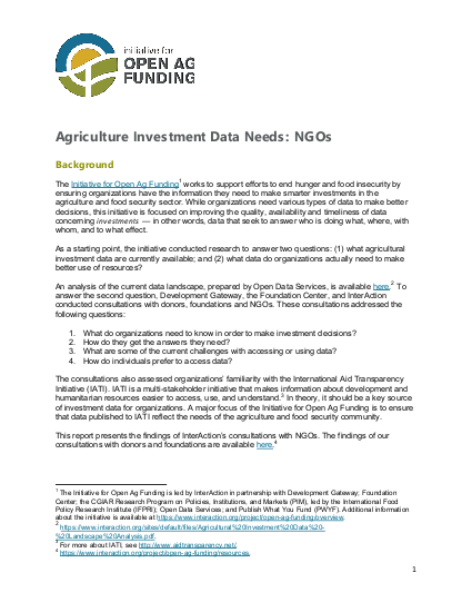 Agriculture investment data needs ngos png