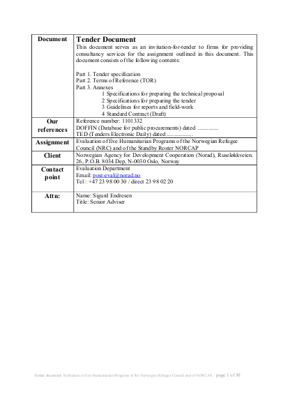 Tender Number Example Tender Document - Reference number: 1101332 | ALNAP