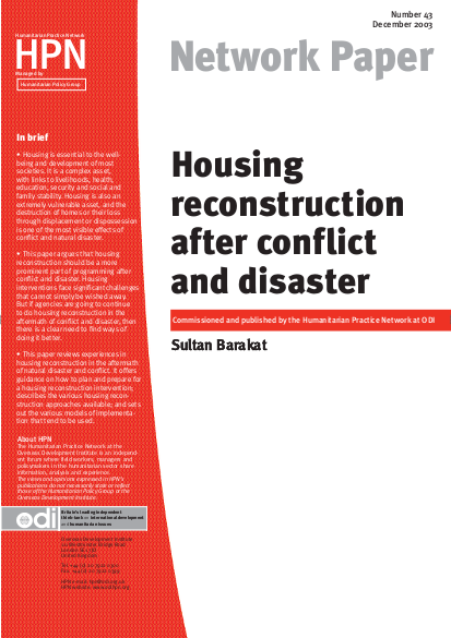 Barakat housing reconstruction after conflict and disaster png