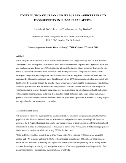 Contribution of Urban and Peri-Urban Agriculture to Food Security in ...