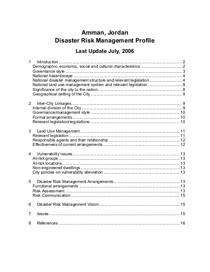 Disaster Risk Management Profile: Amman, Jordan | ALNAP