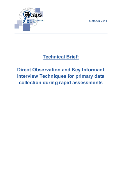Technical Observation Technical Brief: Direct Observation and Key Informant Interview ...