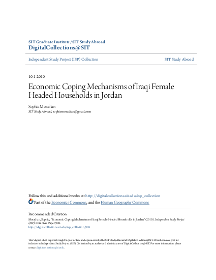 Economic coping mechanisms of iraqi female headed households in jordan png