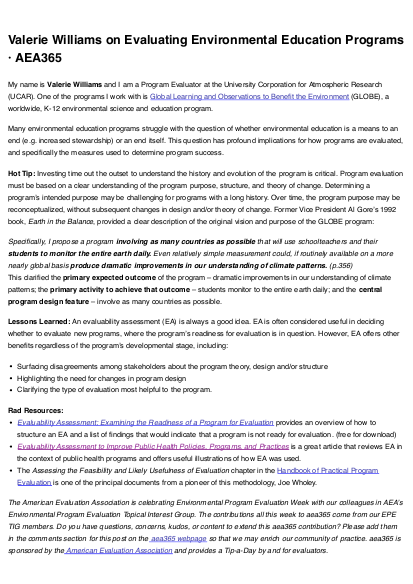 Epe week valerie williams on evaluating environmental education programs %C2%B7 aea365 png