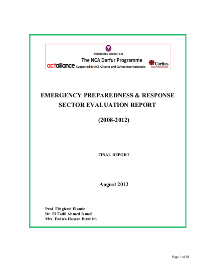 Formative evaluation of the nca emergency preparedness response sector in greater darfur png