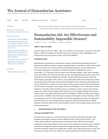 Humanitarian aid are effectiveness and sustainability impossible dreams the journal of humanitarian assistance png