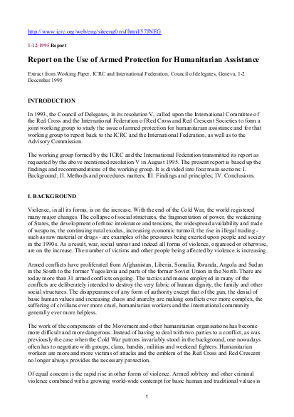 Report on the Use of Armed Protection for Humanitarian Assistance | ALNAP