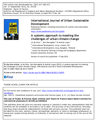 A Systems Approach to Meeting the Challenges of Urban Climate Change ...