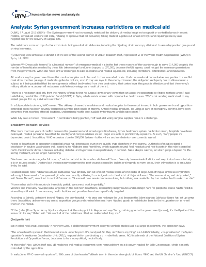 Irin middle east analysis syrian government increases restrictions on medical aid syria health nutrition conflict aid policy png