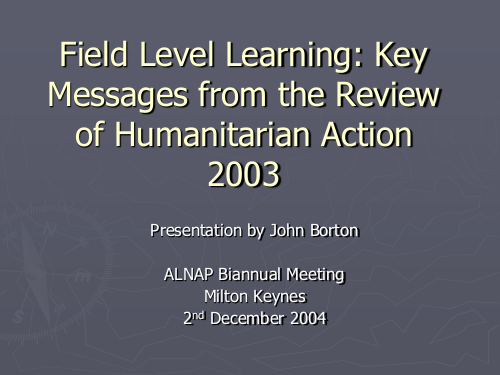 Field Level Learning: Key Messages from the Review of Humanitarian ...
