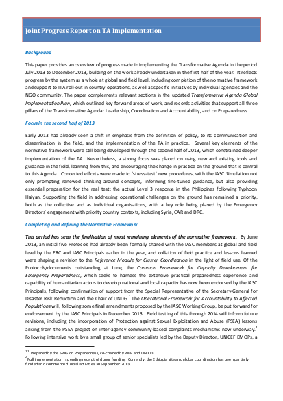 Joint progress report on ta implementation%2C december 2013 png