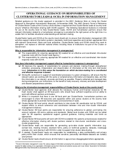 Operational guidance on responsibilities of sector cluster leads and ocha in information management v3 0 png