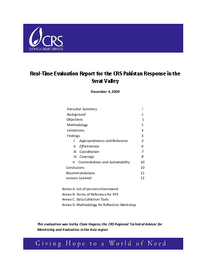 Real time evaluation report crs pakistan swat valley early recovery project december 2009 final png