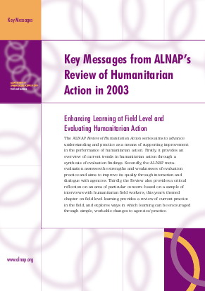 ALNAP Review of Humanitarian Action in 2003, Field Level Learning, Key ...