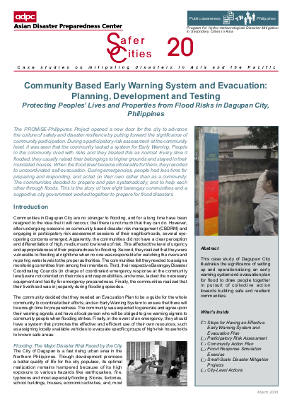 Community Based Early Warning System and Evacuation: Planning ...