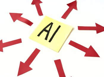 Yellow sticky note with 'AI' text at center