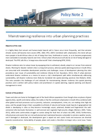 Mainstreaming Resilience into Urban Planning Practices | ALNAP