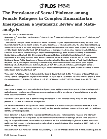 The prevalence of sexual violence among female refugees in complex human png