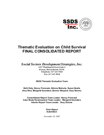 Thematic evaluation on child survival png
