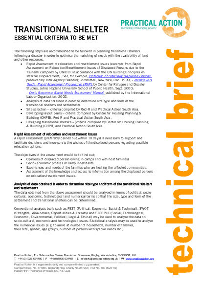 Transitional shelter essential criteria to be met png