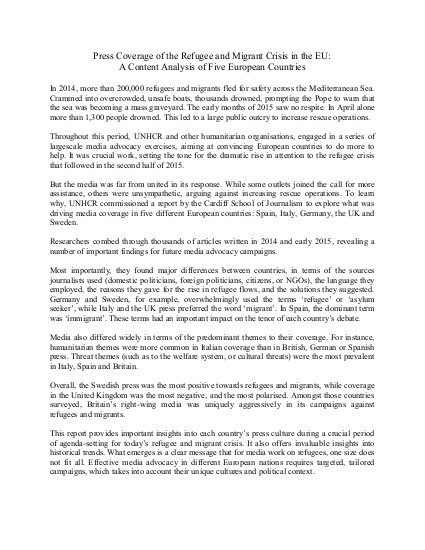 Unhcr final report refugee media europe png