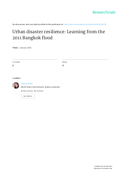 Urban Disaster Resilience Learning From The 2011 Bangkok Flood Alnap
